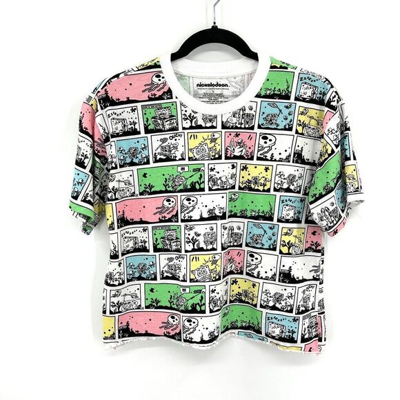 NICKELODEON Spongebob Squarepants Womens Neon Crop Jellyfish Comic T-Shirt Large - Picture 1 of 4